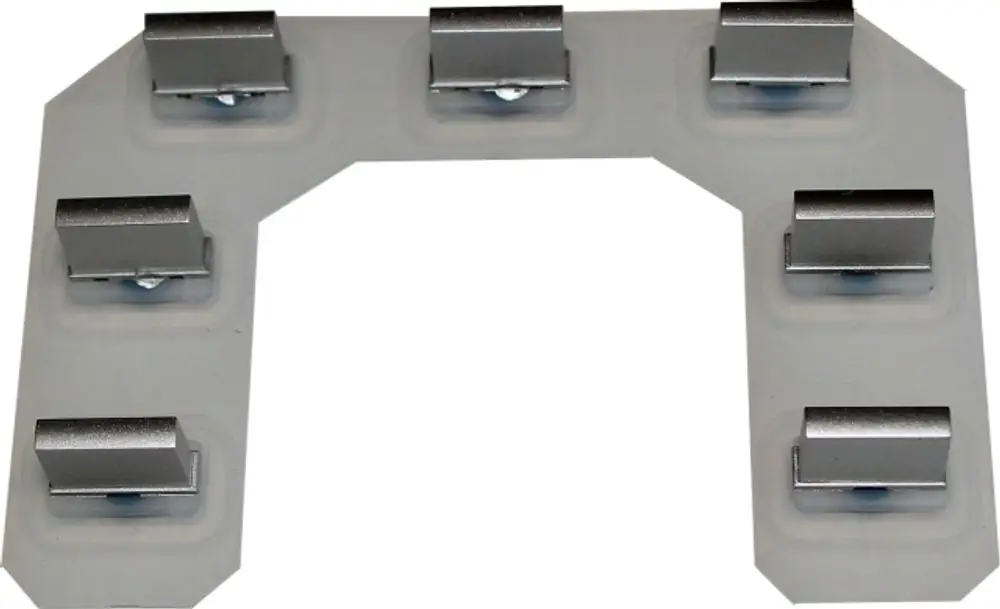 Wolf Keypad mit mehreren metallischen Halterungen auf einer klaren Kunststoffbasis, formatiert zur sicheren Montage von Komponenten.